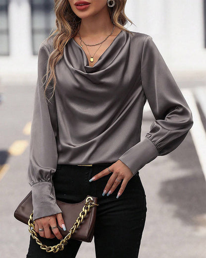 Effen kleur blouse met plooien