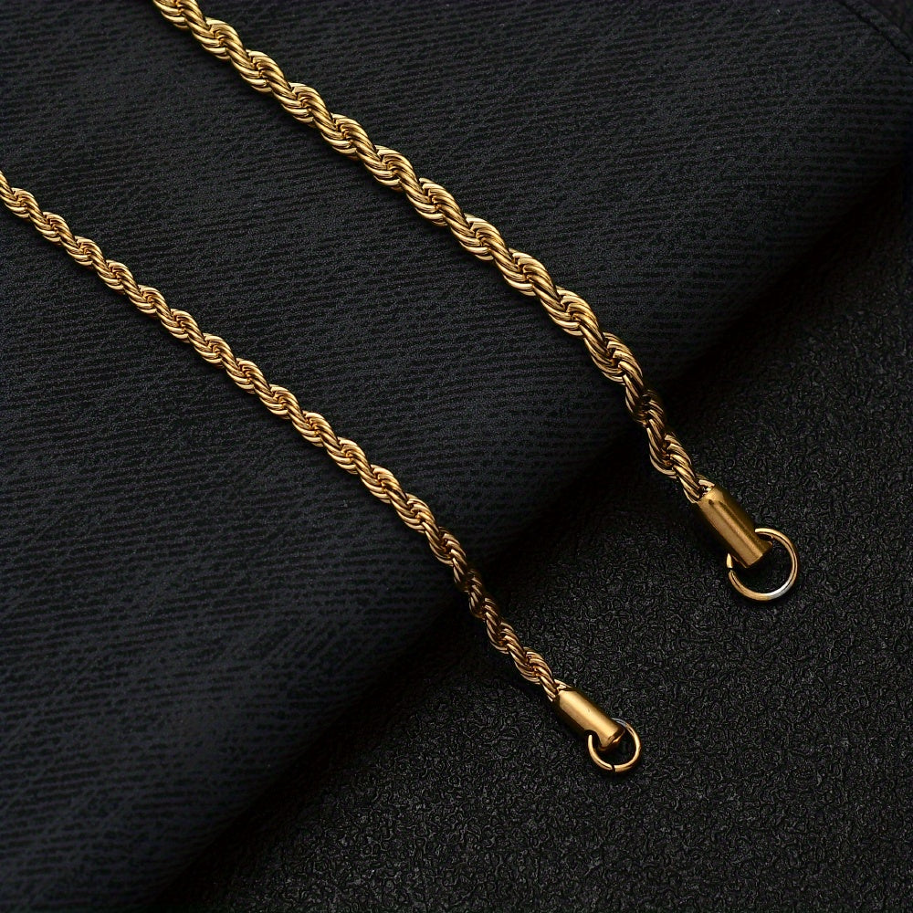 Roestvrijstalen vergulde armband en ketting set, gemaakt van hoogwaardig 316L roestvrij staal met een luxe vergulde afwerking. Geschikt voor zowel mannen als vrouwen en perfect om elke outfit te verfraaien.