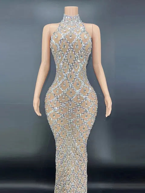 Laila | Prachtige mouwloze doorzichtige maxi feestjurk