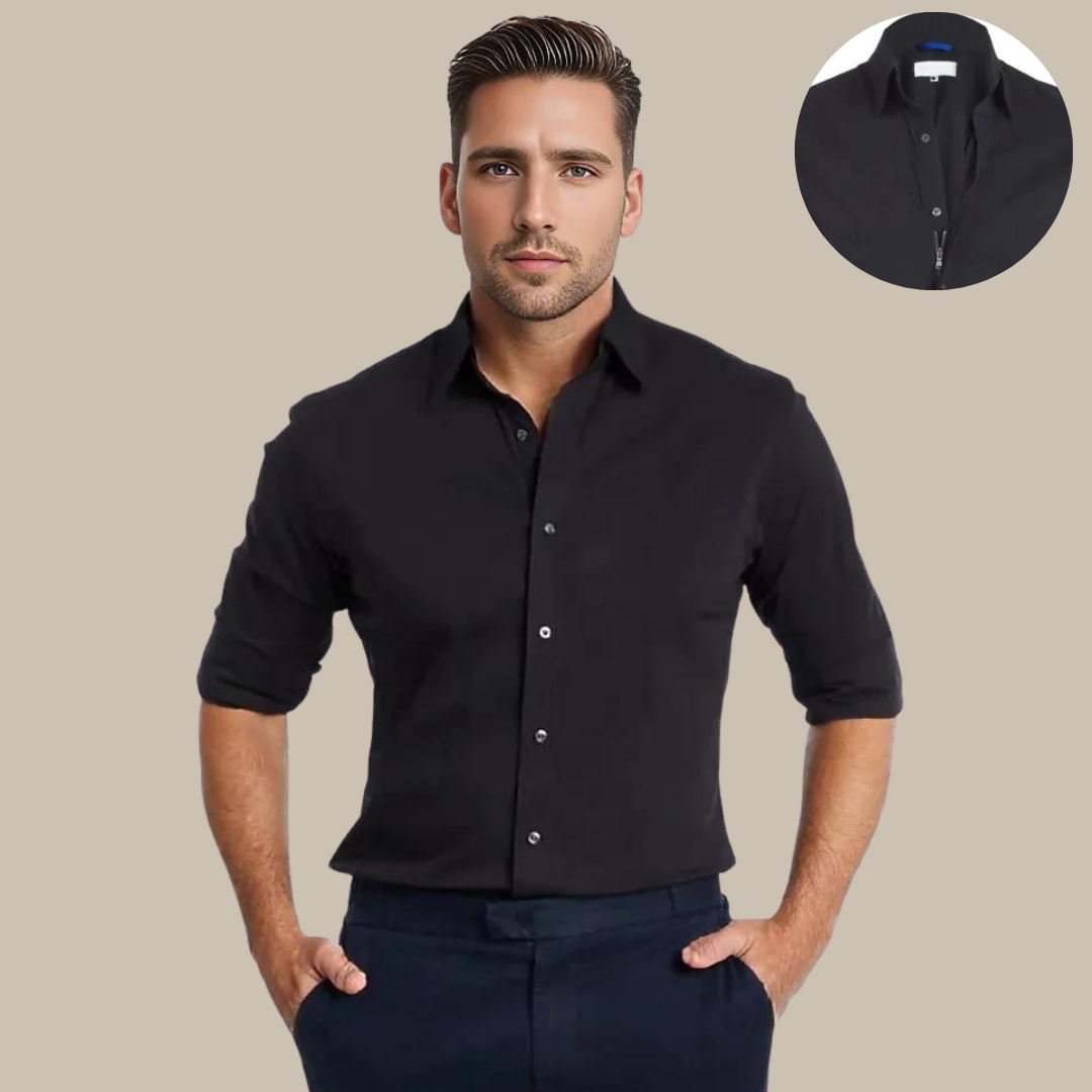 Kreukvrije blouse met een stijlvolle rits voor extra gemak en comfort. Deze innovatieve blouse combineert moeiteloze stijl met praktische bruikbaarheid, waardoor je er de hele dag door zorgeloos en verzorgd uitziet.