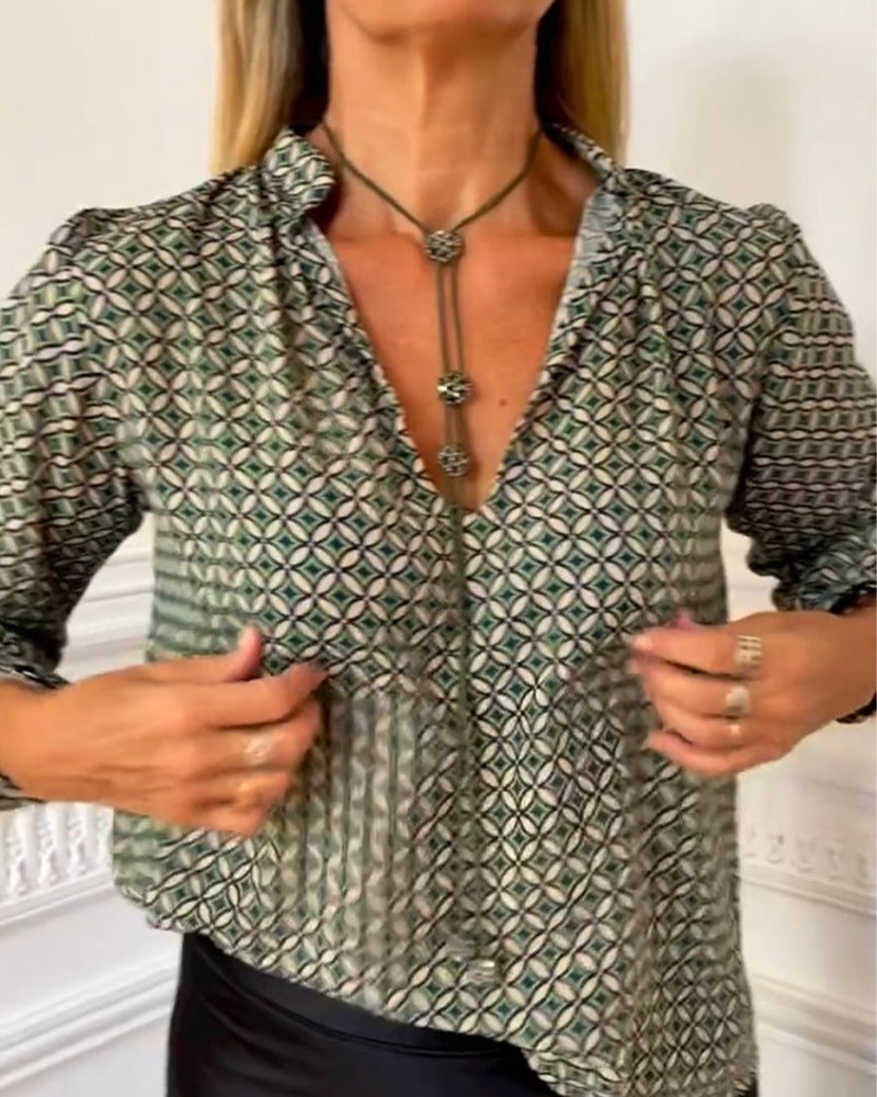 Casual blouse met V-hals en geometrische print