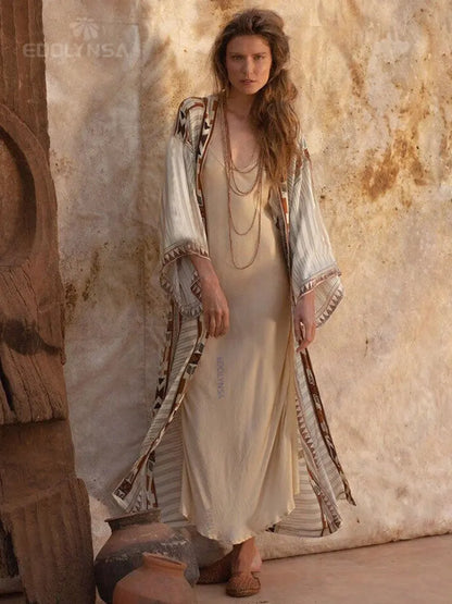 Boho bedrukte kimono strandjas - perfect voor een trendy boho-chic look en ultiem comfort tijdens warme zomerdagen.