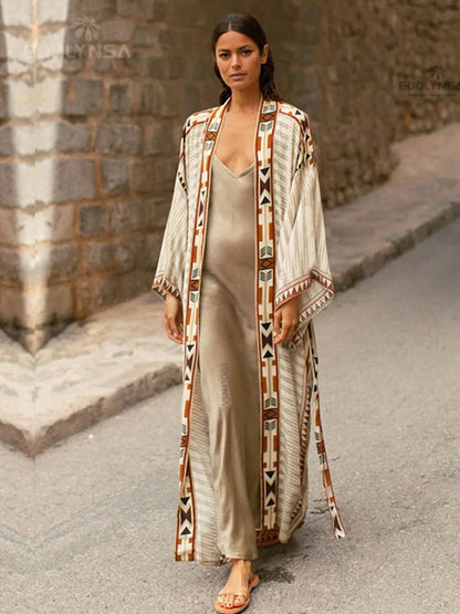 Boho bedrukte kimono strandjas - perfect voor een trendy boho-chic look en ultiem comfort tijdens warme zomerdagen.