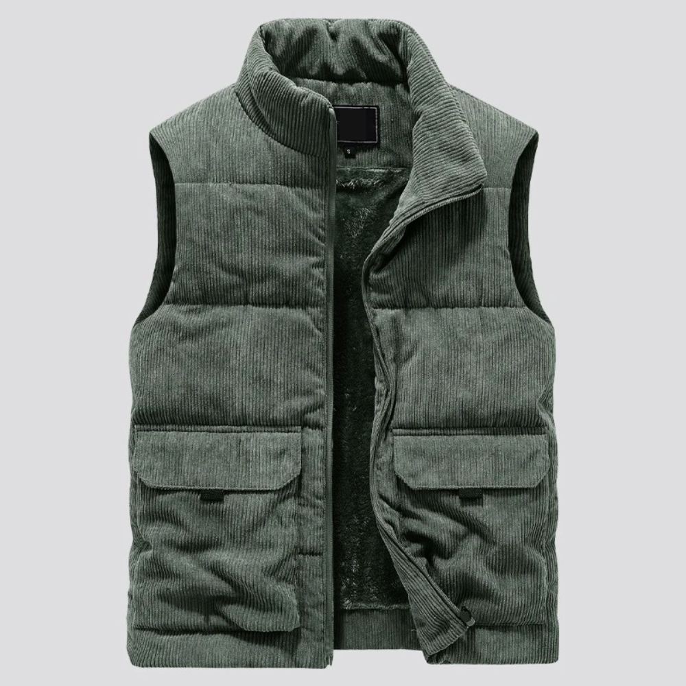 Heren Corduroy Wintervest - gemaakt van hoogwaardig polyester met een slank en gestroomlijnd ontwerp voor moeiteloze stijl. Perfecte toevoeging aan elke winteroutfit.