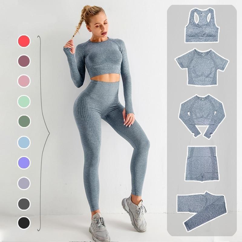 5-delige Sport Set | Dames tops en sportleggings met hoge taille