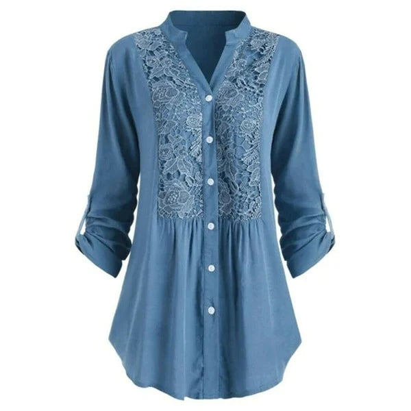 Lange blouse met trendy pofmouwen, gemaakt van comfortabele materialen met een flatterende pasvorm. Dit veelzijdige ontwerp kan zowel formeel als casual gedragen worden, en voegt een vleugje eigentijdse elegantie toe aan elke outfit.