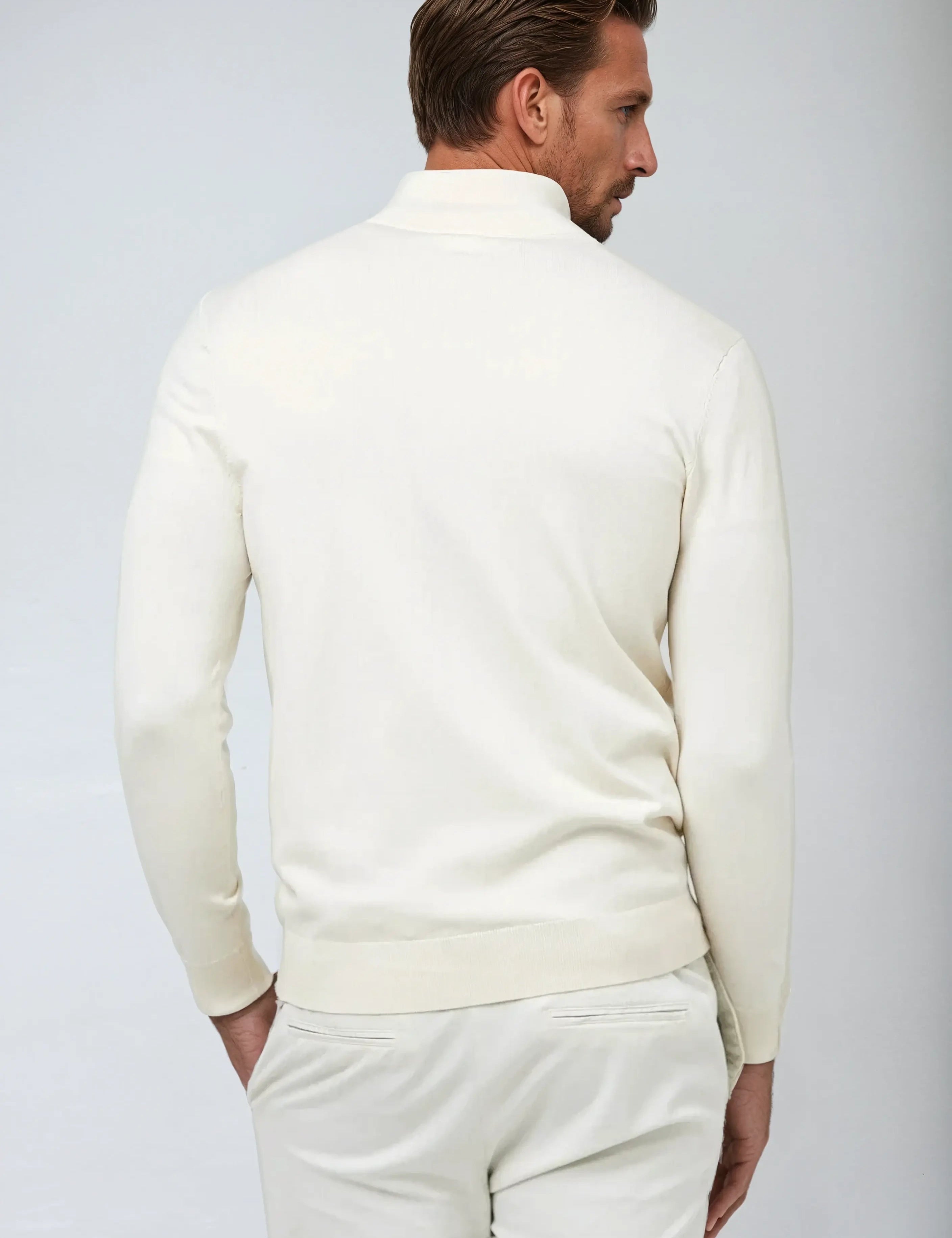Elise | Stijlvolle Witte Sweater met Halve Rits