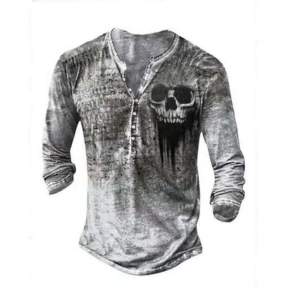 Retro skull lange mouw T-shirt - gemaakt van hoogwaardige katoen-polyester stof voor ultiem comfort in een lichtgewicht, ademend ontwerp. Perfect voor een vleugje vintage stijl in uw garderobe.