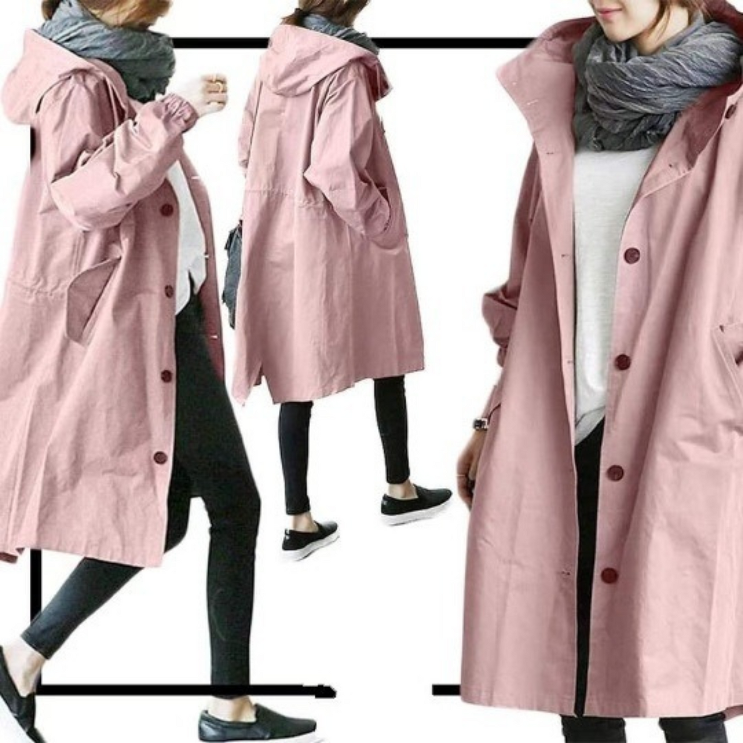 Lange trenchcoat, speciaal ontworpen voor dames. Deze trenchcoat met capuchon biedt de perfecte combinatie van mode en bescherming tegen de elementen, waardoor u er in alle weersomstandigheden fantastisch uitziet. Wind- en waterdicht materiaal, capuchon met trekkoord, lange snit, ademend materiaal, verstelbare taille en manchetten.