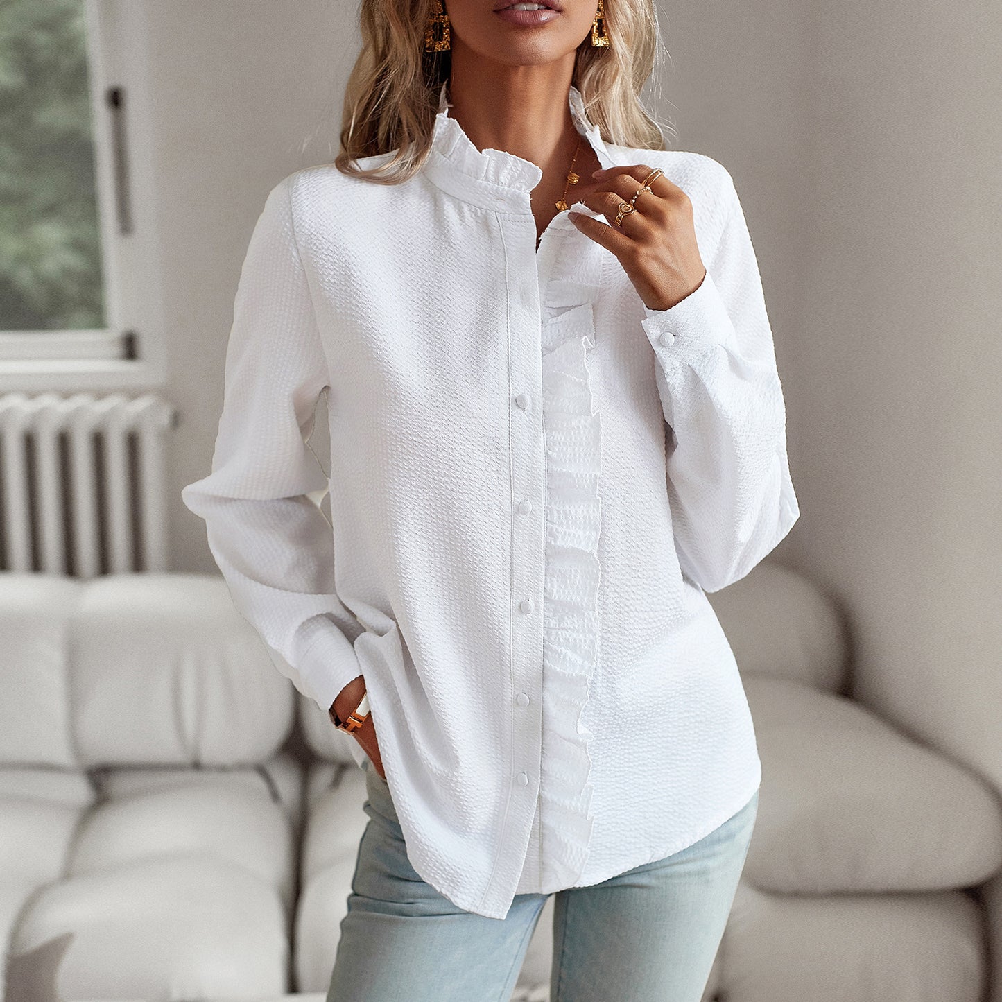 Elegante ruche longsleeve blouse