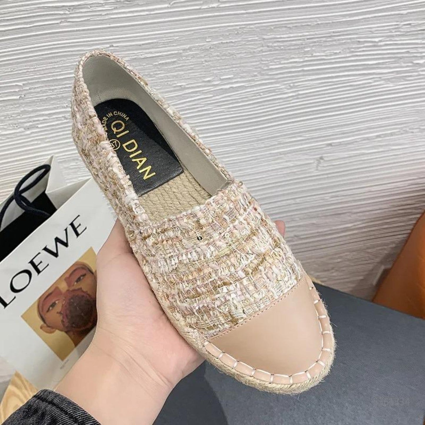 Marieke | Platte canvas espadrilles met leren patch