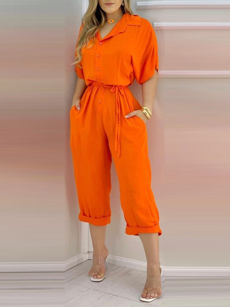 Stijlvolle Oranje Jumpsuit met Trendy Details - Comfortabel en Modieus