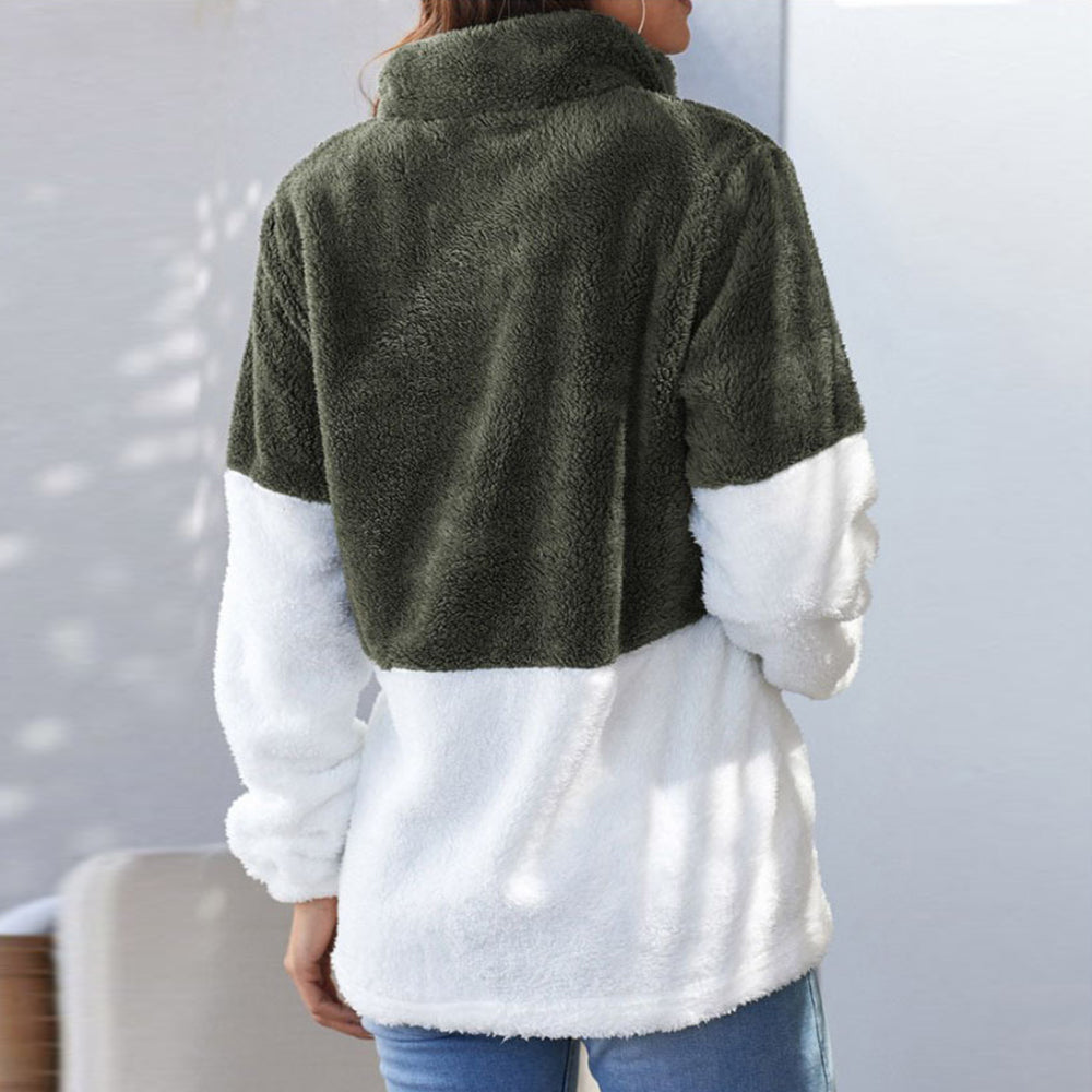 Patchwork bont coltrui met rits dames trui
