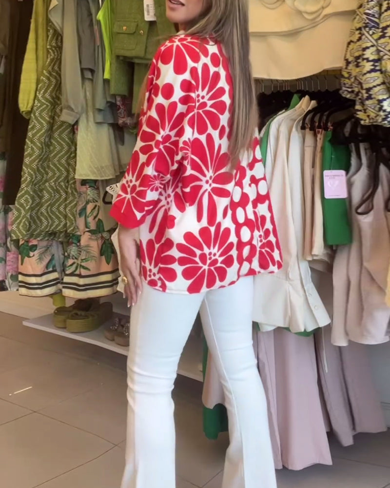 Blouse met bloemen en revers