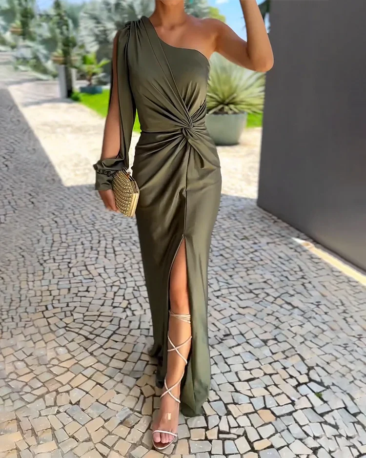 Naomi | Luxe One-Shoulder Jurk met Stijlvolle Split