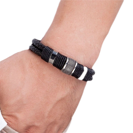 Stoere Geweven Leren Armband - Echt Leer met Roestvrijstalen Accenten