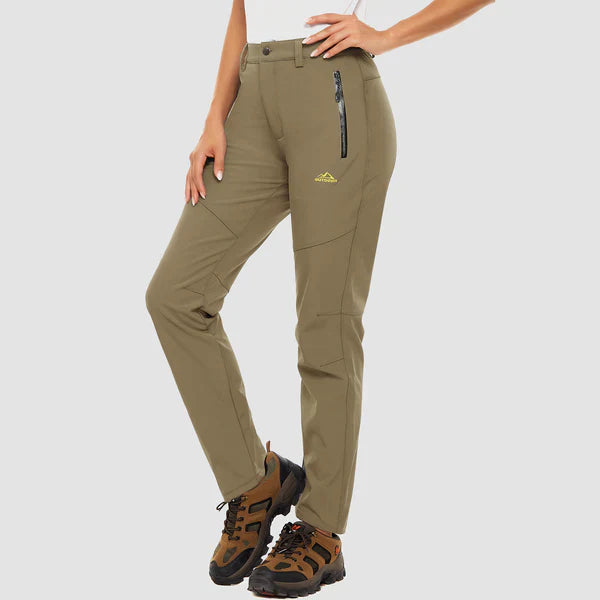 Emma | Waterdichte damesbroek met fleecevoering in de kleur Khaki voor dames in Outdoor stijl ideaal voor de herfst.