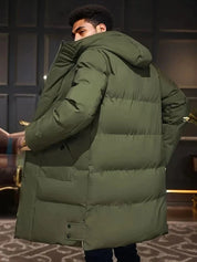 Filip | Lange herenjas met capuchon in de kleur Zwart voor heren in stijl ideaal voor de herfst.