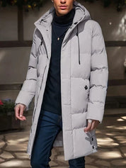 Filip | Lange herenjas met capuchon in de kleur Grijs voor heren in stijl ideaal voor de herfst.