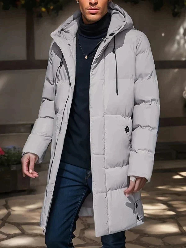Filip | Lange herenjas met capuchon in de kleur Grijs voor heren in stijl ideaal voor de herfst.