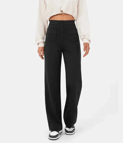 Luus | Stijlvolle high-waisted elastische casual broek