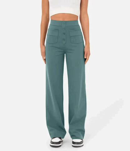 Luus | Stijlvolle high-waisted elastische casual broek