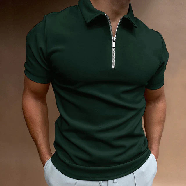 Hugo's Polo | Casual herenpolo met rits in de kleur Groen voor heren in stijl ideaal voor de lente.