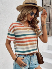 Elin | Trendy Gestreept T-shirt met Korte Mouwen