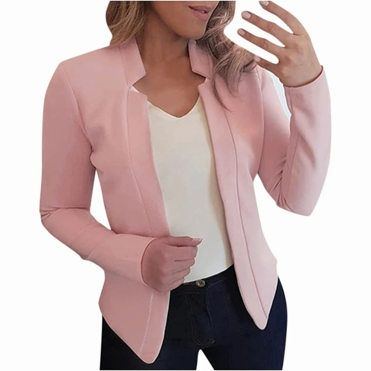 Lotte | Kleine dames blazer in solide kleur in de kleur Roze voor dames in Formal stijl ideaal voor de herfst.
