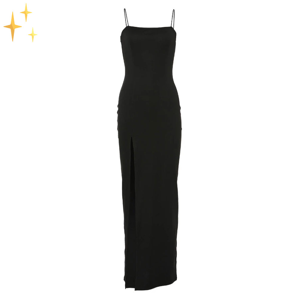 Jasmin Maxi Bodycon Jurk met Spaghettibandjes en Zijsplit voor een Schitterende Klassieke Avond Look