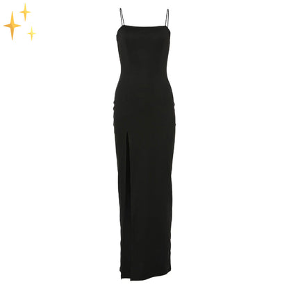 Jasmin Maxi Bodycon Jurk met Spaghettibandjes en Zijsplit voor een Schitterende Klassieke Avond Look