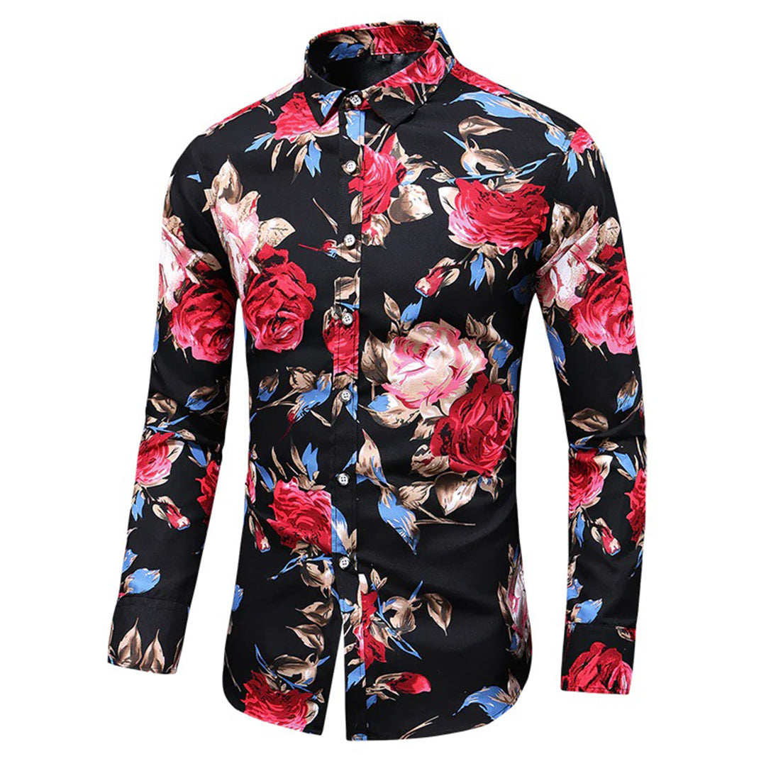 Wendell | Heren overhemd met bloemenprint in de kleur Zwart voor heren in stijl ideaal voor de herfst.