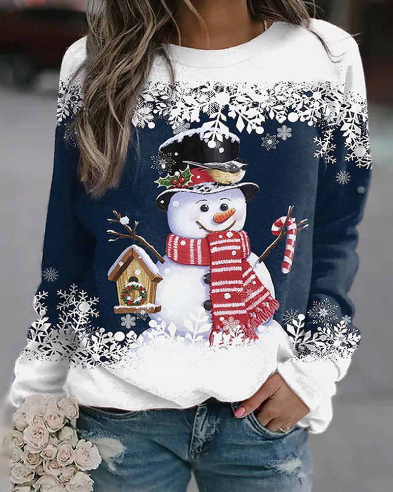 Meerkleurig kerstsweatshirt met sneeuwpoppen