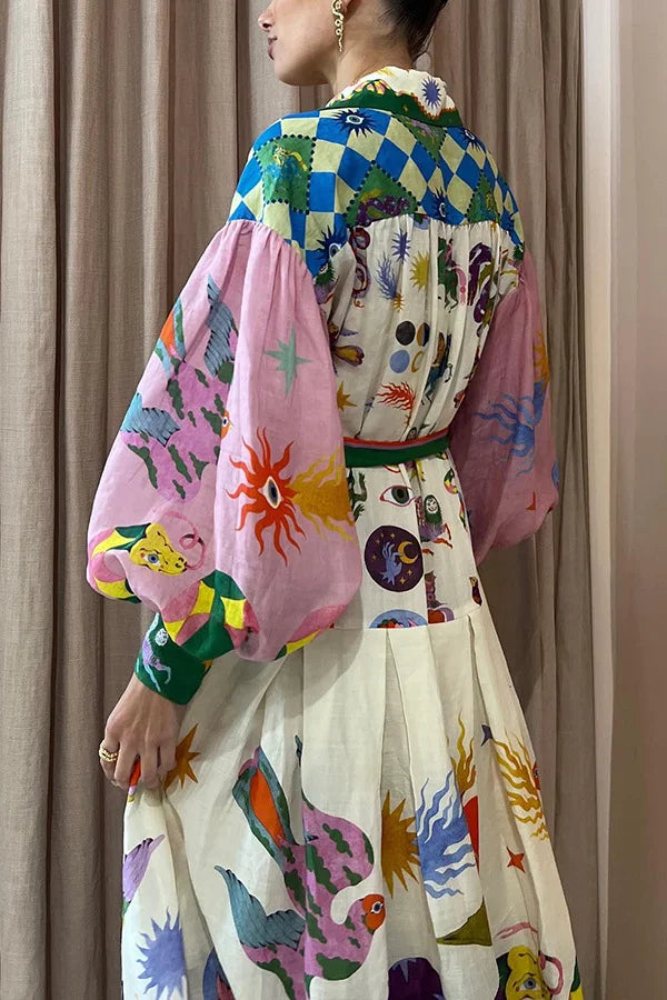 Anna | Bedrukte Maxi Retrojurk met print