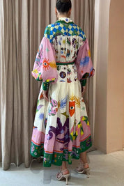 Anna | Bedrukte Maxi Retrojurk met print