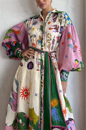 Anna | Bedrukte Maxi Retrojurk met print