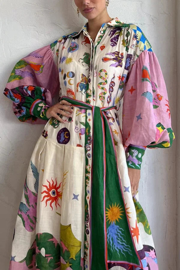 Anna | Bedrukte Maxi Retrojurk met print